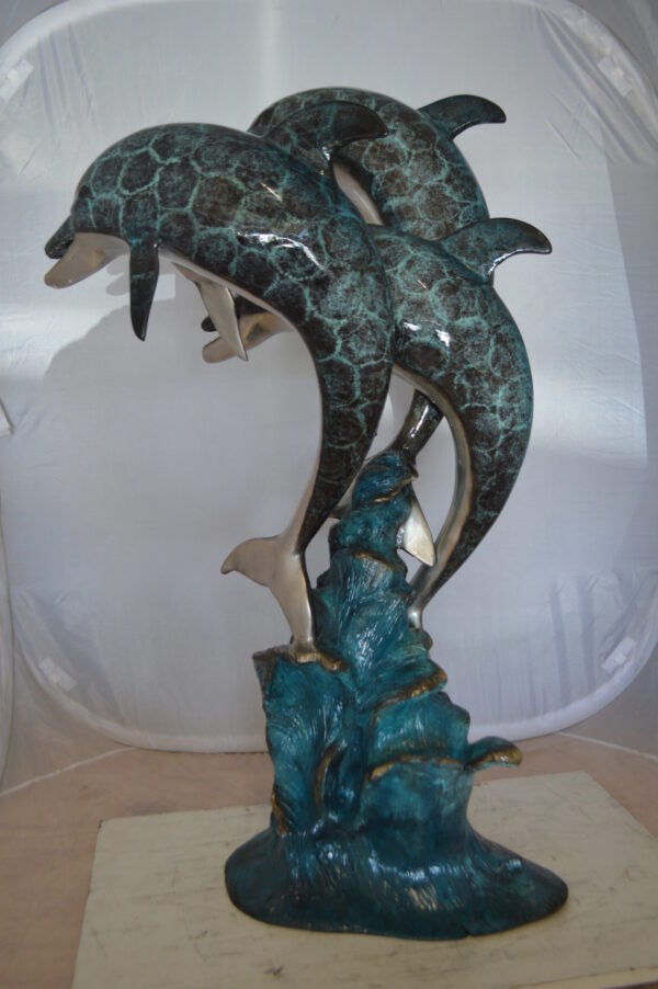 Three Dolphin Fountain  Bronze Statue -  Size: 21"L x 26"W x 45"H.