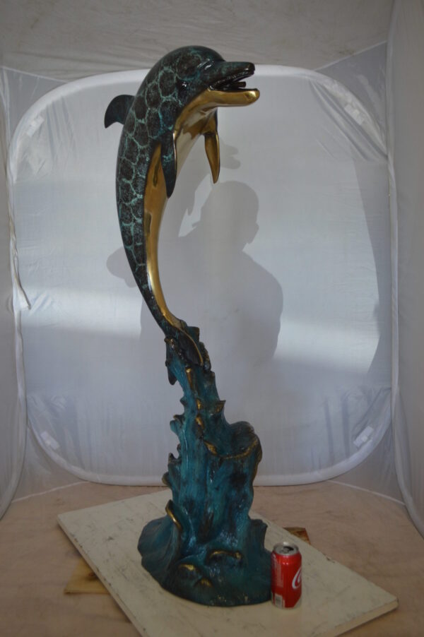 Single Dolphin  Fountain Bronze Statue -  Size: 22"L x 14"W x 45"H.