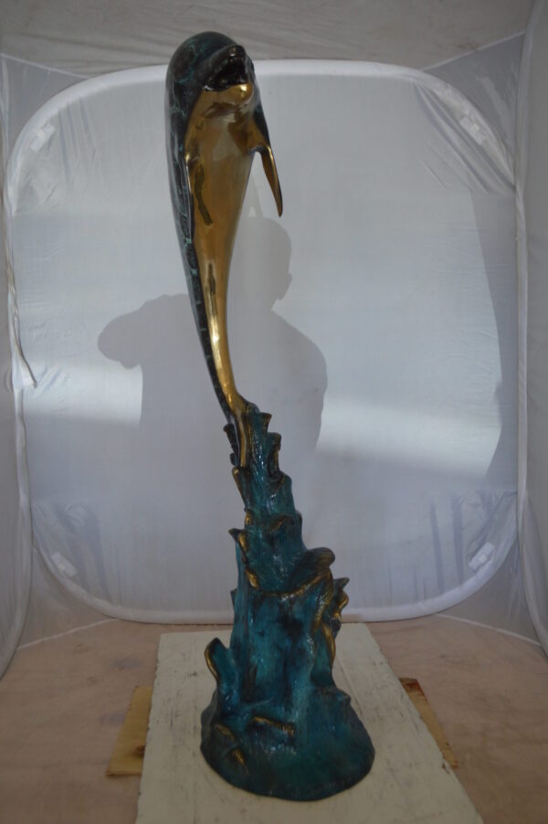 Single Dolphin  Fountain Bronze Statue -  Size: 22"L x 14"W x 45"H.