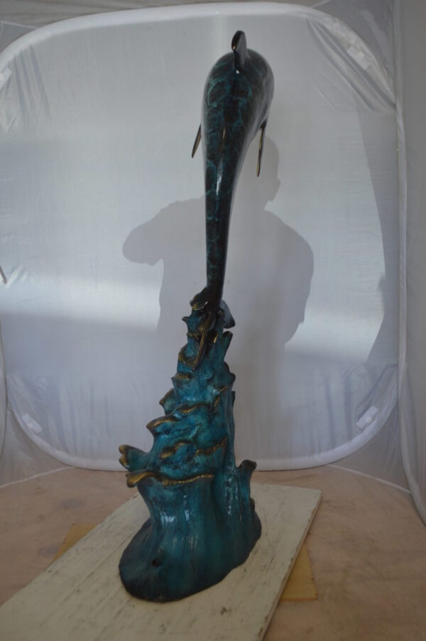 Single Dolphin  Fountain Bronze Statue -  Size: 22"L x 14"W x 45"H.