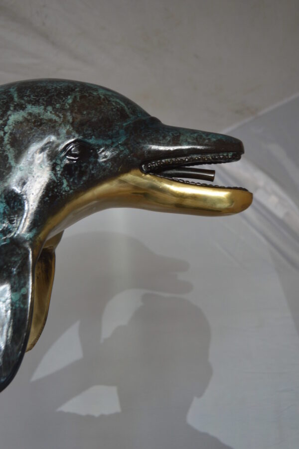 Single Dolphin  Fountain Bronze Statue -  Size: 22"L x 14"W x 45"H.