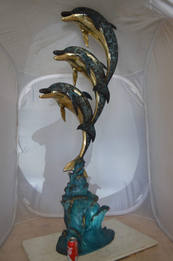 Three Dolphins Overreach Each Other Fountain  Bronze Statue -  22"x 15"x 68"H.