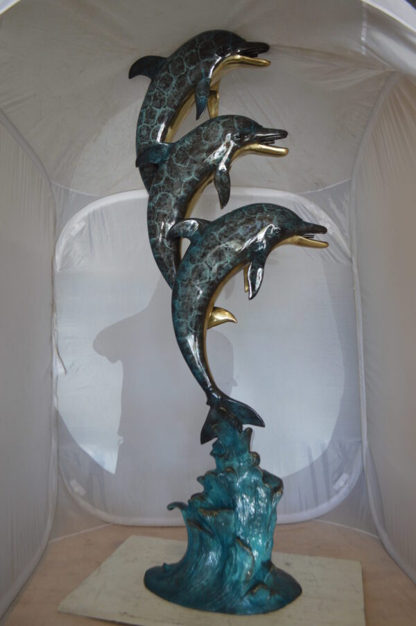 Three Dolphins Overreach Each Other Fountain  Bronze Statue -  22"x 15"x 68"H.