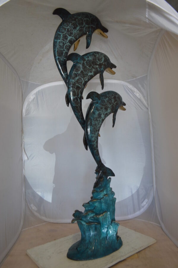 Three Dolphins Overreach Each Other Fountain  Bronze Statue -  22"x 15"x 68"H.