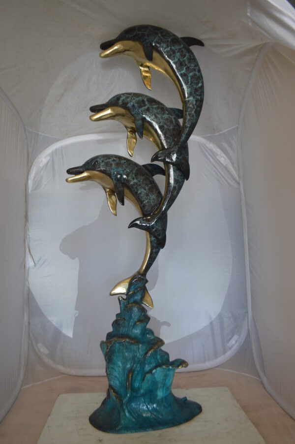 Three Dolphins Overreach Each Other Fountain  Bronze Statue -  22"x 15"x 68"H.