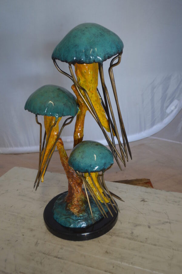 Three Jellyfish Bronze Statue -  Size: 12"L x 10"W x 22"H.