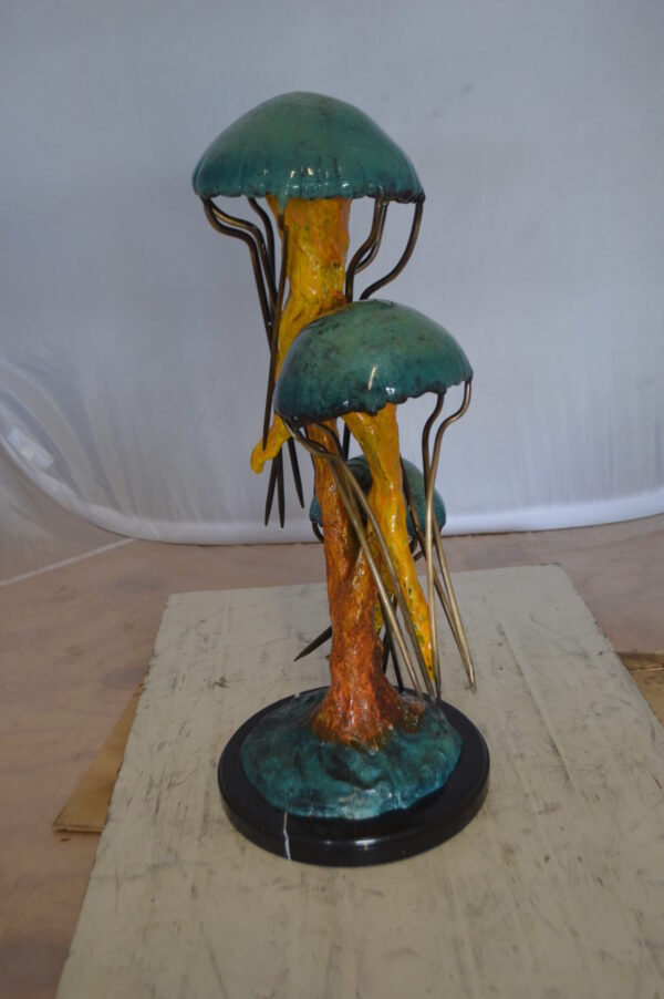 Three Jellyfish Bronze Statue -  Size: 12"L x 10"W x 22"H.