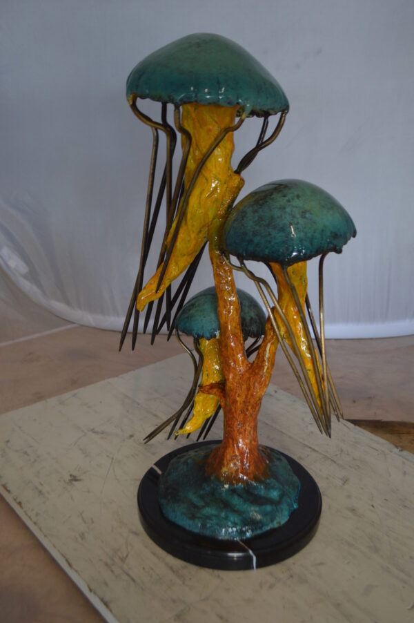 Three Jellyfish Bronze Statue -  Size: 12"L x 10"W x 22"H.
