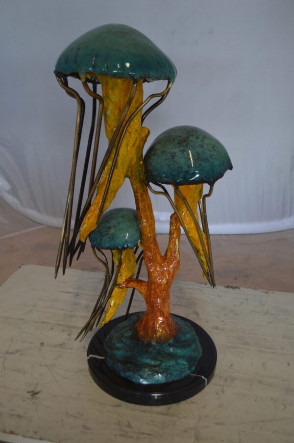 Three Jellyfish Bronze Statue -  Size: 12"L x 10"W x 22"H.