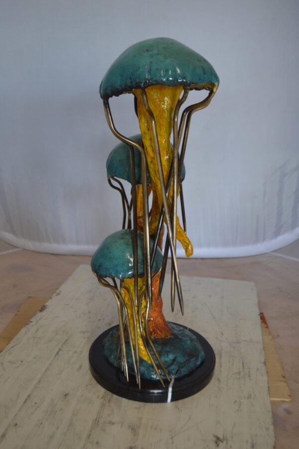 Three Jellyfish Bronze Statue -  Size: 12"L x 10"W x 22"H.