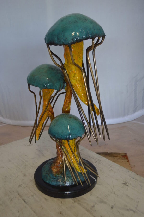 Three Jellyfish Bronze Statue -  Size: 12"L x 10"W x 22"H.