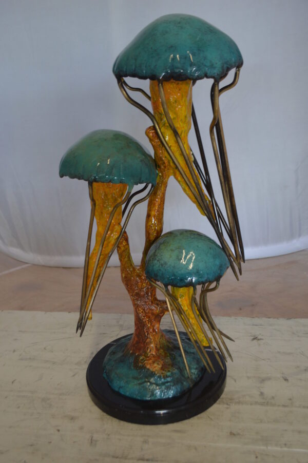 Three Jellyfish Bronze Statue -  Size: 12"L x 10"W x 22"H.