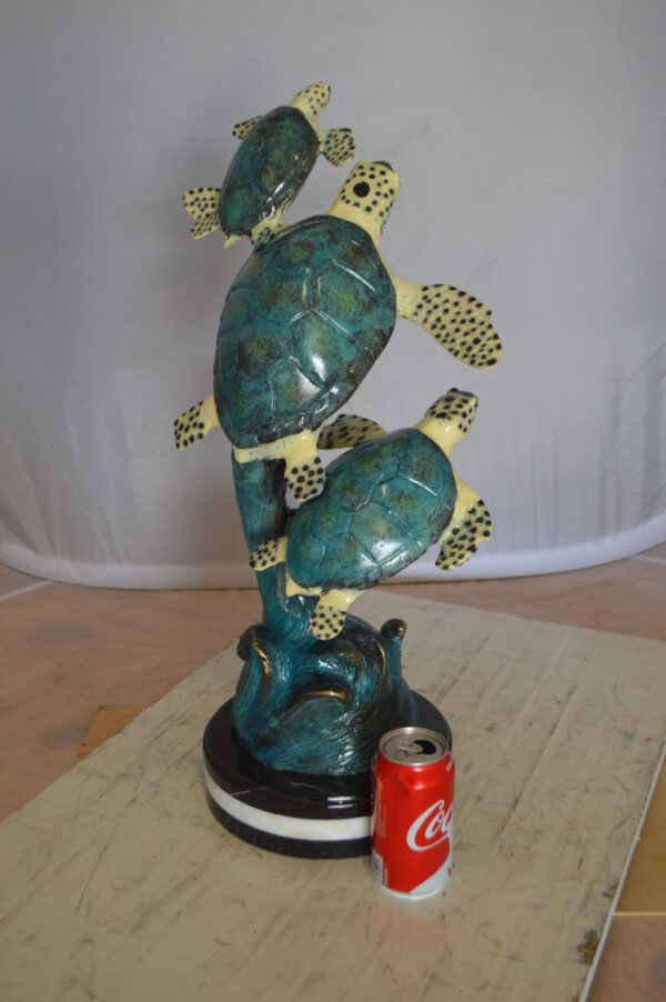 Three Turtles Overreach Each Other Bronze Statue -  Size: 15"L x 9"W x 24"H.