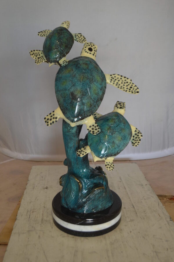 Three Turtles Overreach Each Other Bronze Statue -  Size: 15"L x 9"W x 24"H.