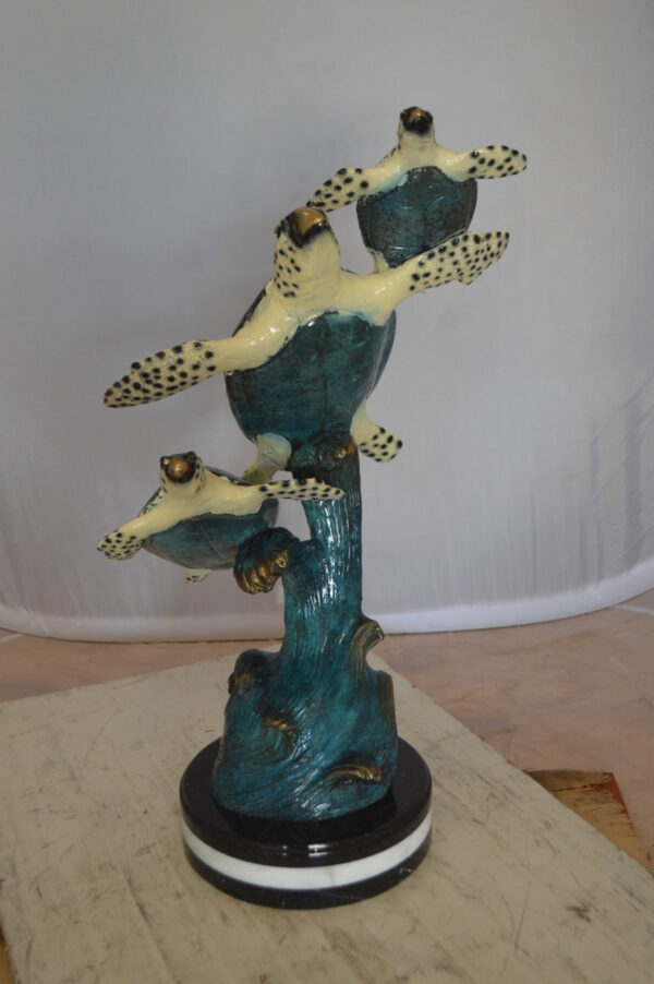 Three Turtles Overreach Each Other Bronze Statue -  Size: 15"L x 9"W x 24"H.