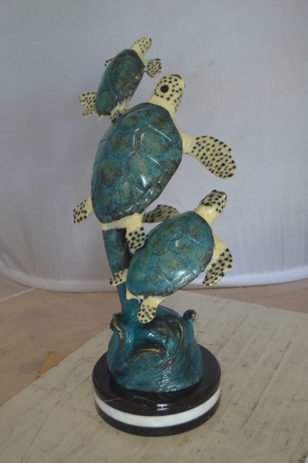 Three Turtles Overreach Each Other Bronze Statue -  Size: 15"L x 9"W x 24"H.