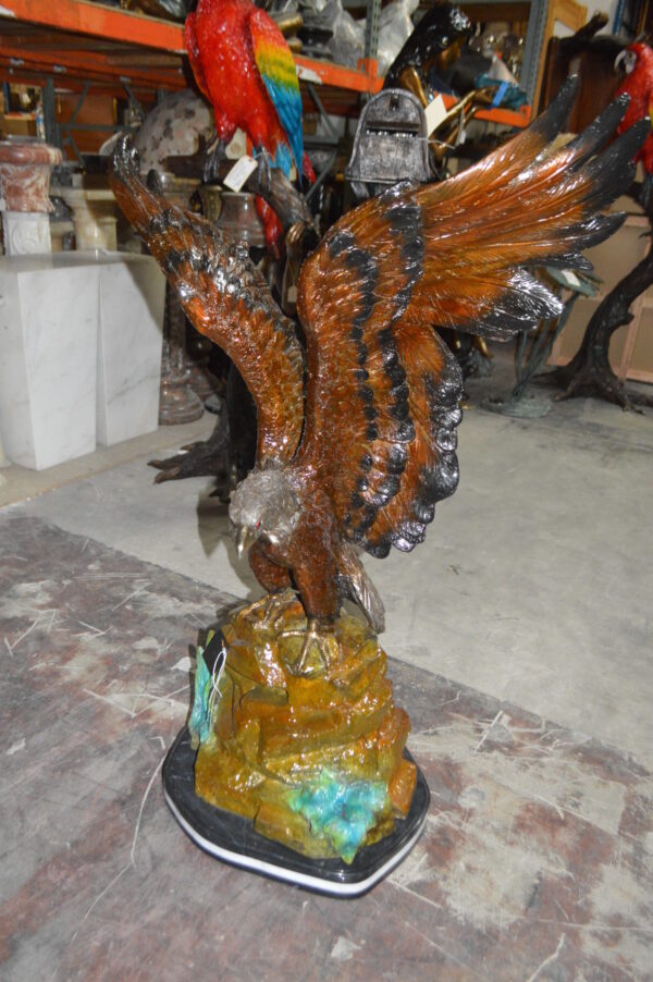 Eagle On A Rock Bronze Statue -  Size: 32"L x 18"W x 48"H.