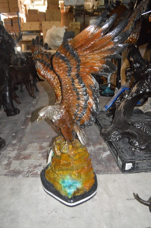 Eagle On A Rock Bronze Statue -  Size: 32"L x 18"W x 48"H.