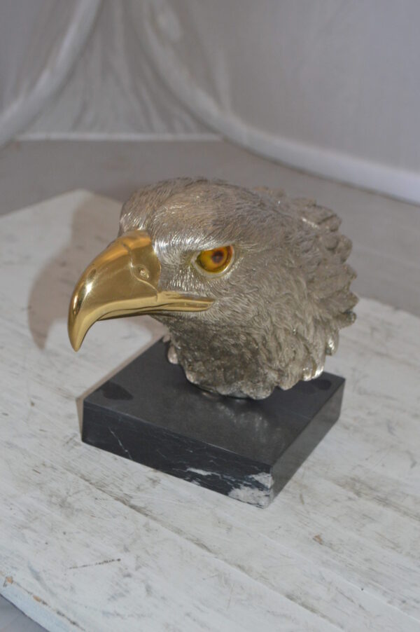 Eagle head Silver Finish - Bronze Statue -  Size: 10"L x 6"W x 8.5"H.