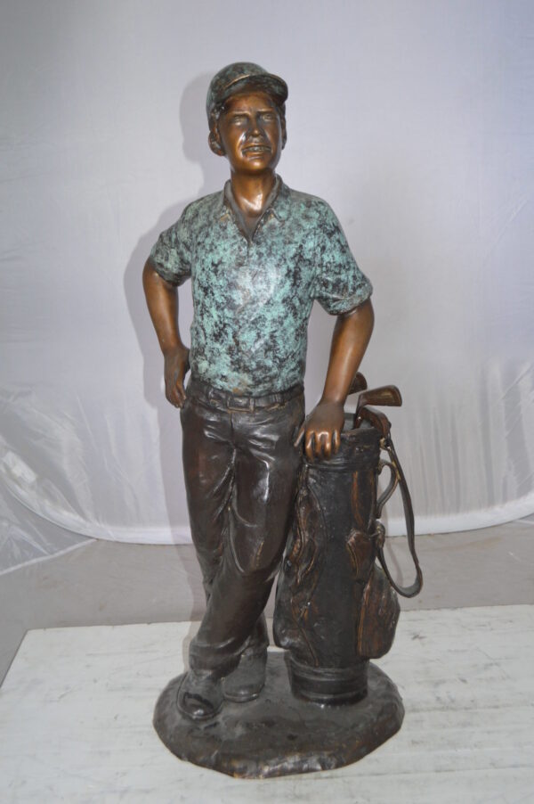 Golfer with bag Bronze Statue -  Size: 12"L x 13"W x 32"H.