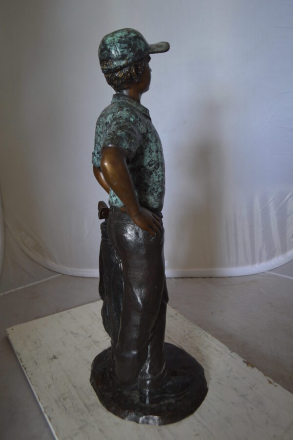 Golfer with bag Bronze Statue -  Size: 12"L x 13"W x 32"H.