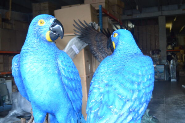 Pair of Blue Parrots on a tree - Bronze Statue -  Size: 43"L x 28"W x 67"H.
