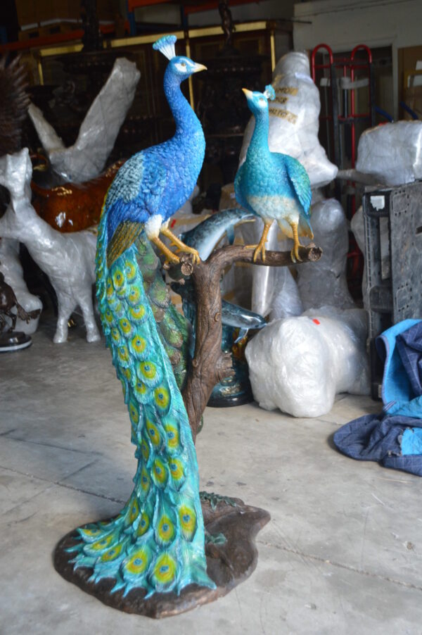 Pair of Peacocks on a Tree Bronze Statue -  Size: 30"L x 27"W x 66"H.