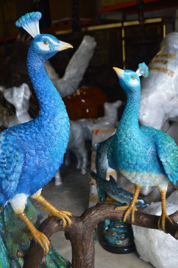 Pair of Peacocks on a Tree Bronze Statue -  Size: 30"L x 27"W x 66"H.