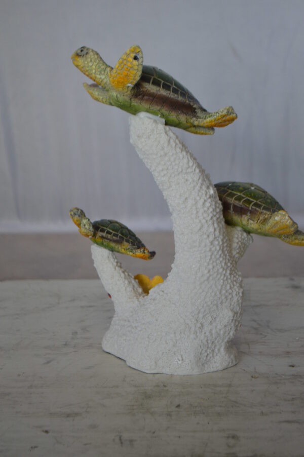 Three Turtles Swimming Resin Statue -  Size: 8"L x 8"W x 10"H.