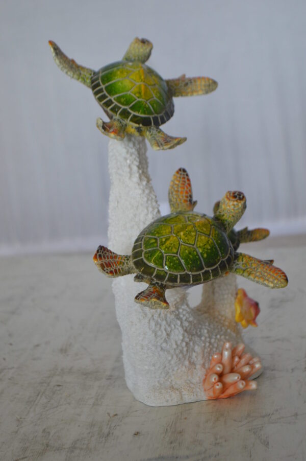 Three Turtles Swimming Resin Statue -  Size: 8"L x 8"W x 10"H.