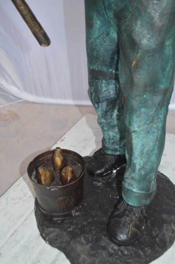 Kid Fishing Water Fountain Bronze Statue -  Size: 18"L x 22"W x 49"H.