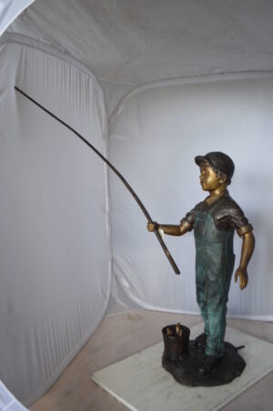 Kid Fishing Water Fountain Bronze Statue -  Size: 18"L x 22"W x 49"H. 
