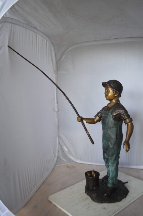 Kid Fishing Water Fountain Bronze Statue -  Size: 18"L x 22"W x 49"H.