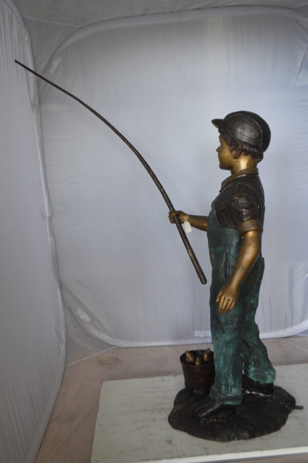 Kid Fishing Water Fountain Bronze Statue -  Size: 18"L x 22"W x 49"H.