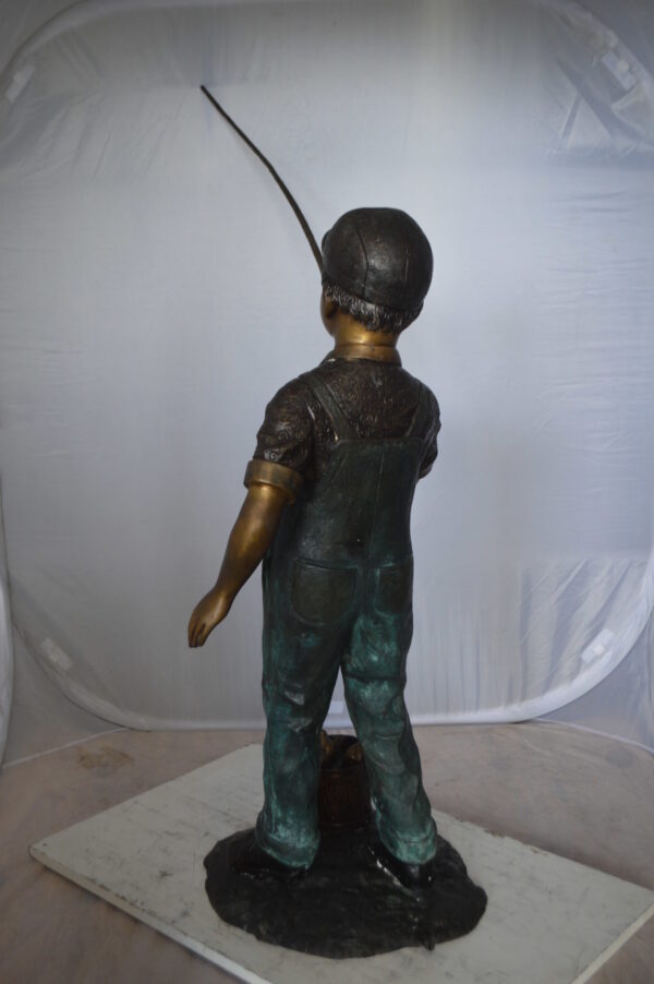 Kid Fishing Water Fountain Bronze Statue -  Size: 18"L x 22"W x 49"H.