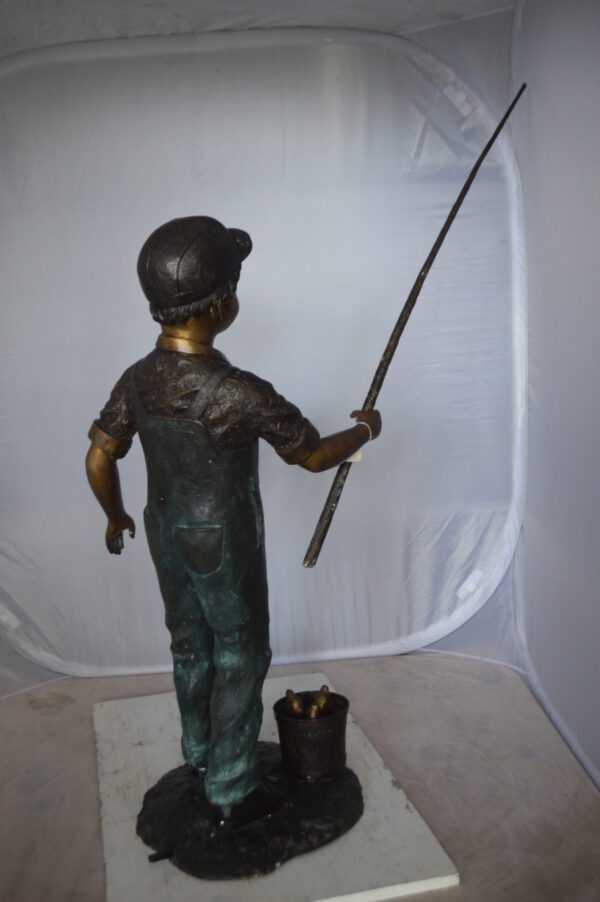 Kid Fishing Water Fountain Bronze Statue -  Size: 18"L x 22"W x 49"H.