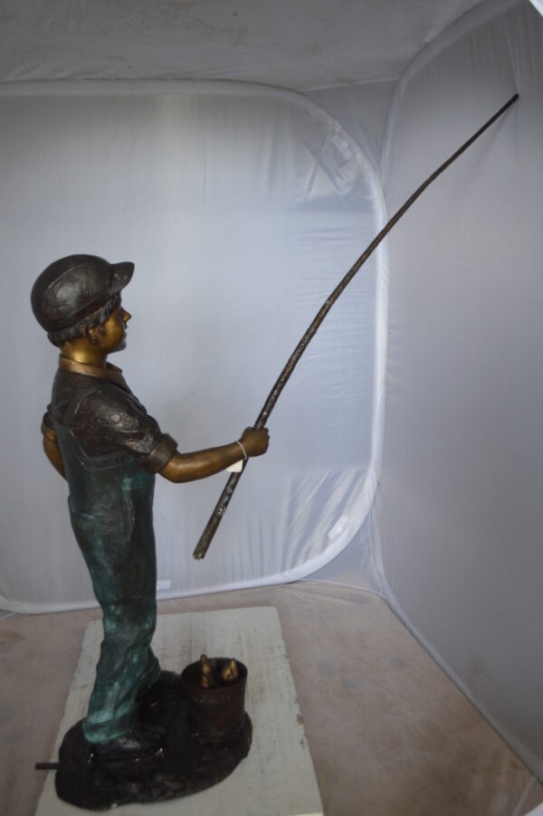 Kid Fishing Water Fountain Bronze Statue -  Size: 18"L x 22"W x 49"H.