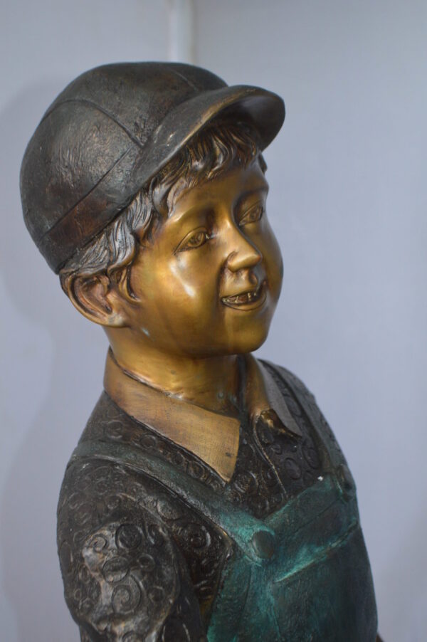 Kid Fishing Water Fountain Bronze Statue -  Size: 18"L x 22"W x 49"H.