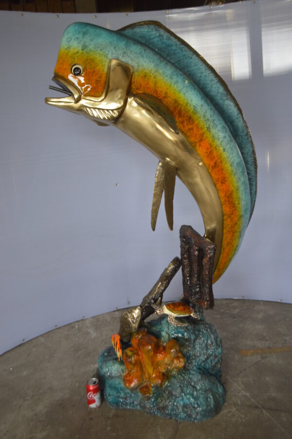 Mahi Mahi -large Fish fountain Bronze Statue  -  Size: 30"L x 32"W x 69"H. - Image 3