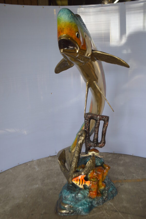 Mahi Mahi -large Fish fountain Bronze Statue  -  Size: 30"L x 32"W x 69"H. - Image 5