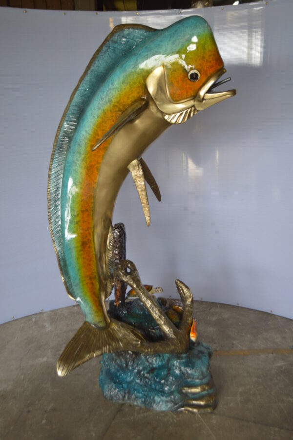 Mahi Mahi -large Fish fountain Bronze Statue  -  Size: 30"L x 32"W x 69"H. - Image 6