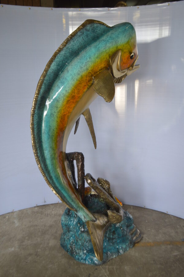 Mahi Mahi -large Fish fountain Bronze Statue  -  Size: 30"L x 32"W x 69"H. - Image 7