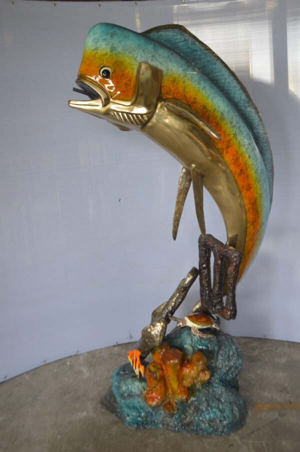 Mahi Mahi -large Fish fountain Bronze Statue  -  Size: 30"L x 32"W x 69"H. - Image 11