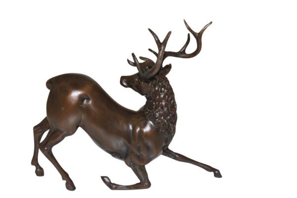 Deer Bronze Statue -  Size: 12"L x 5"W x 10.5"H.