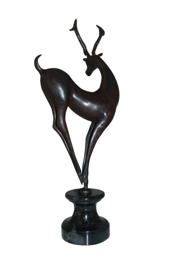 Deer standing Bronze Statue -  Size: 12"L x 7"W x 30"H.