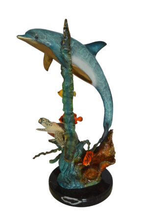 Dolphin , Turtle And Fish Bronze Statue -  Size: 18"L x 16"W x 25"H.