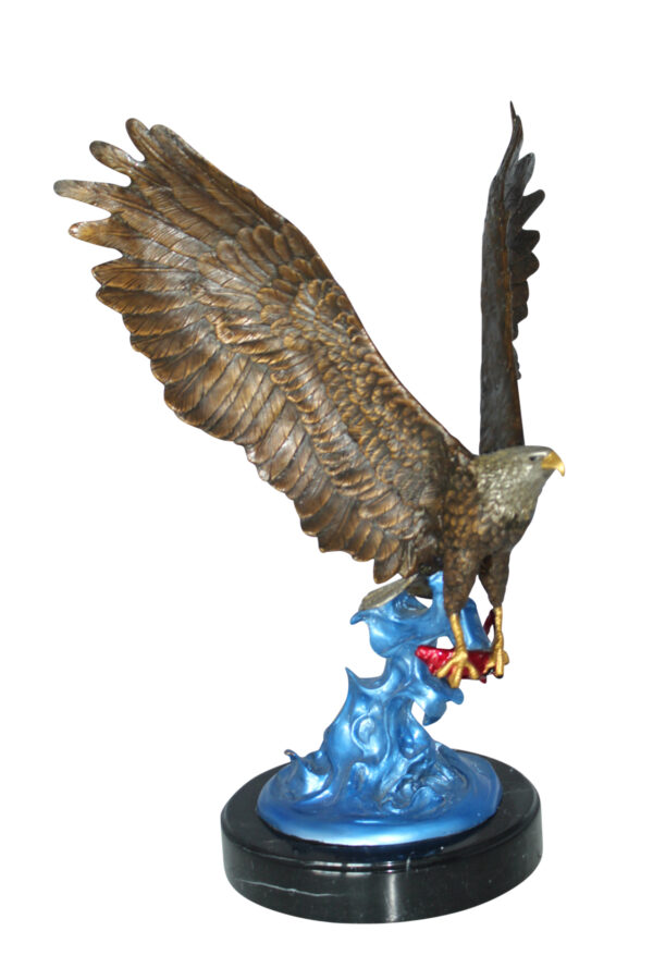 Eagle Catching his Prey Bronze Statue -  Size: 17"L x 20"W x 25"H.