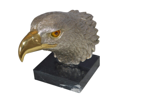 Eagle head Silver Finish - Bronze Statue -  Size: 10"L x 6"W x 8.5"H.