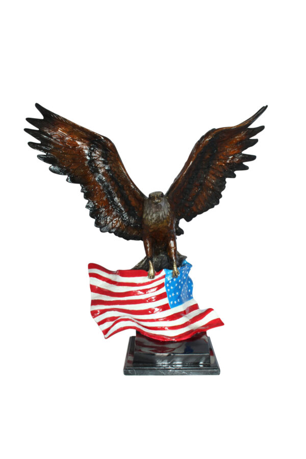 Eagle with American Flag Bronze Statue -  Size: 32"L x 14"W x 35"H.