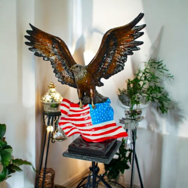 Eagle with American Flag Bronze Statue -  Size: 32"L x 14"W x 35"H. - Image 2